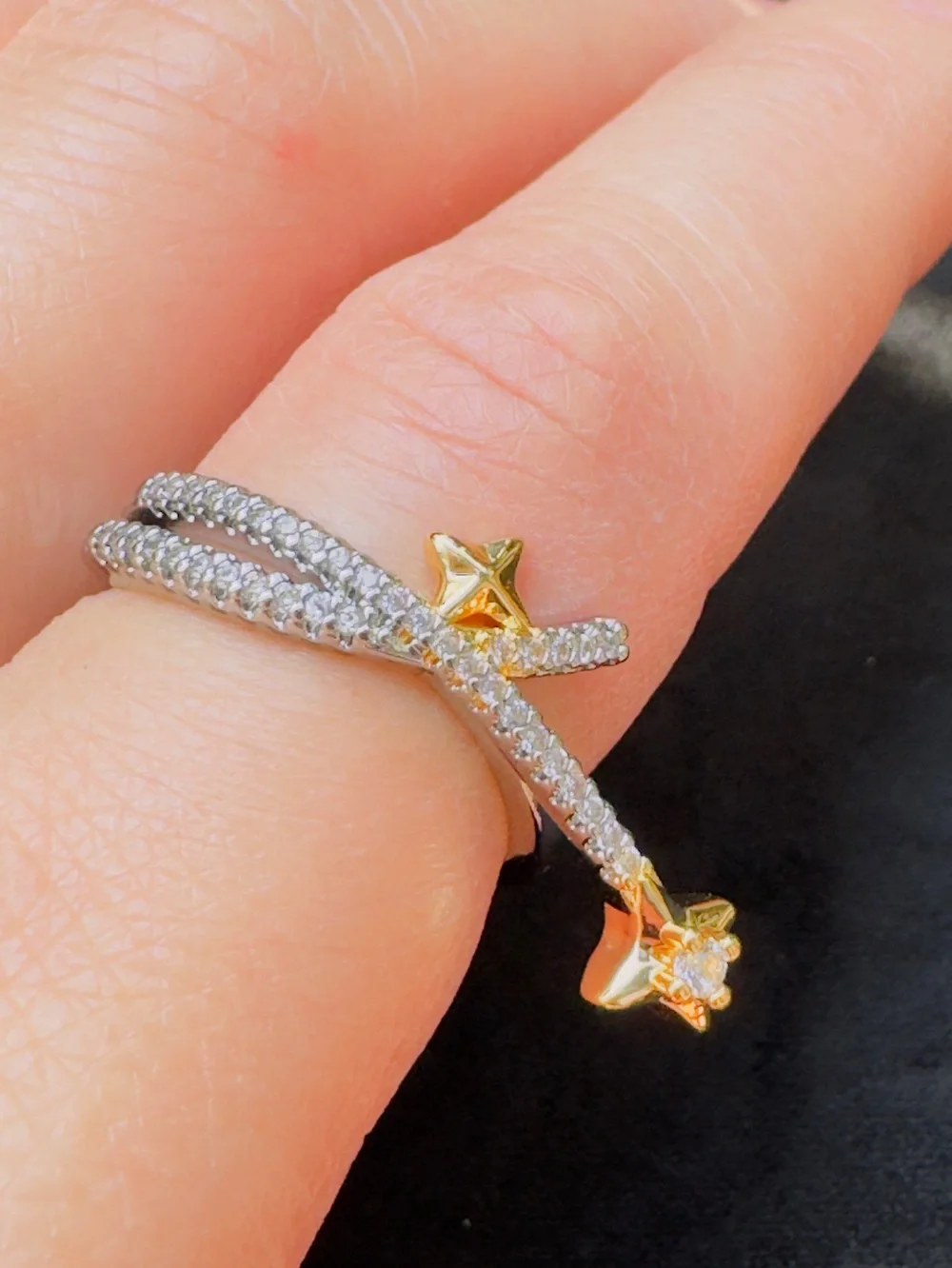 Gold & Silver Star Accent Double Band Ring